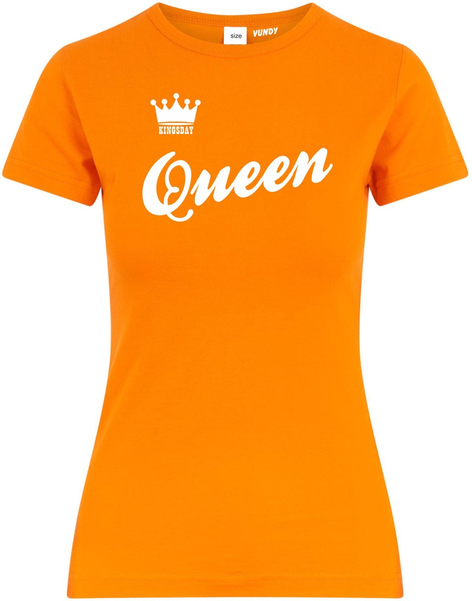 Dames t-shirt met tekst Queen | oranje koningsdag kleding | oranje t-shirt | Oranje | maat 3XL